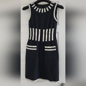 Moschino $899 100% Cottton Contrast Trim Dress Size 40 IT (2-4) Black/White